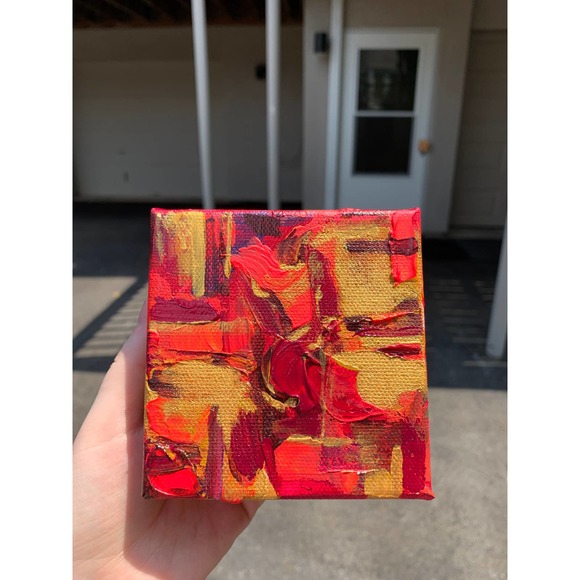 Handmade Maroon & Gold Mini Original Painting, Mini Canvas Painting, Office Art - Picture 5 of 5